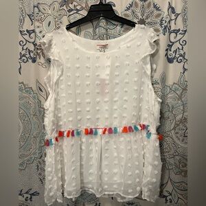 ANDREE BY UNIT White Textured Blouse with Multicolor Tassels